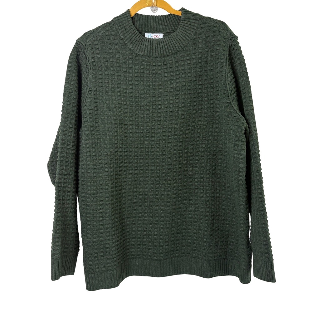 Denim & Co. Textured Knit Sweater XL Olive Green Mock Neck A705386